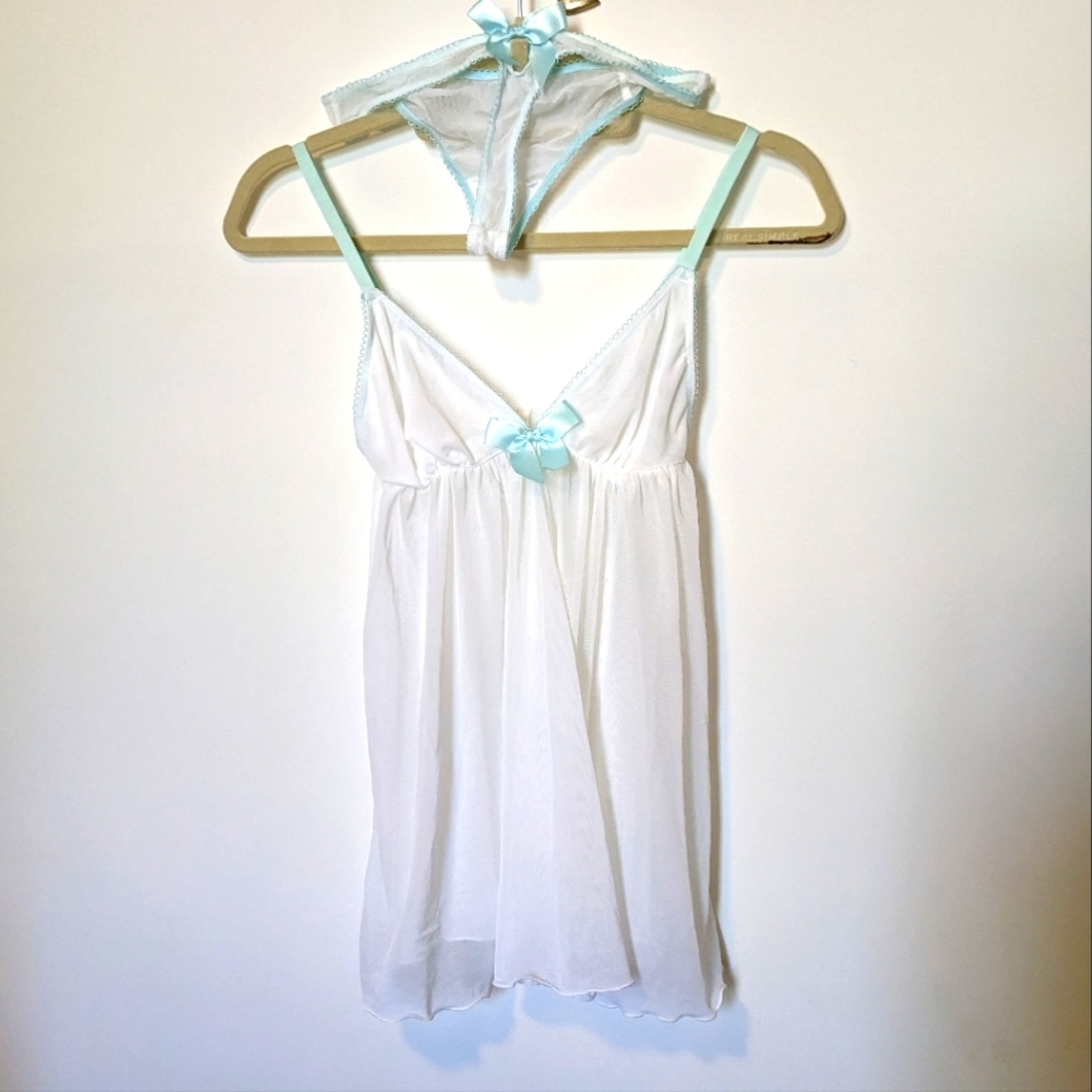 Bridal Chemise w/ Matching Thong Blue Bow